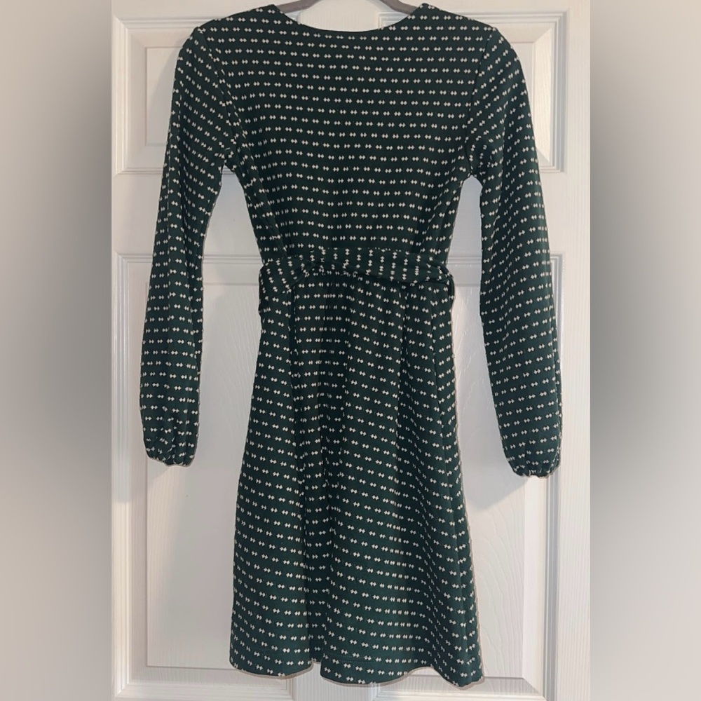 Anthropologie Maeve Emerald Green Malta Belted Long Sleeve Dress - Picture 9 of 10